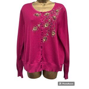 Michael Simon Cardigan XL Sweater Cropped Bird Sequined Peacock Cottage Glam